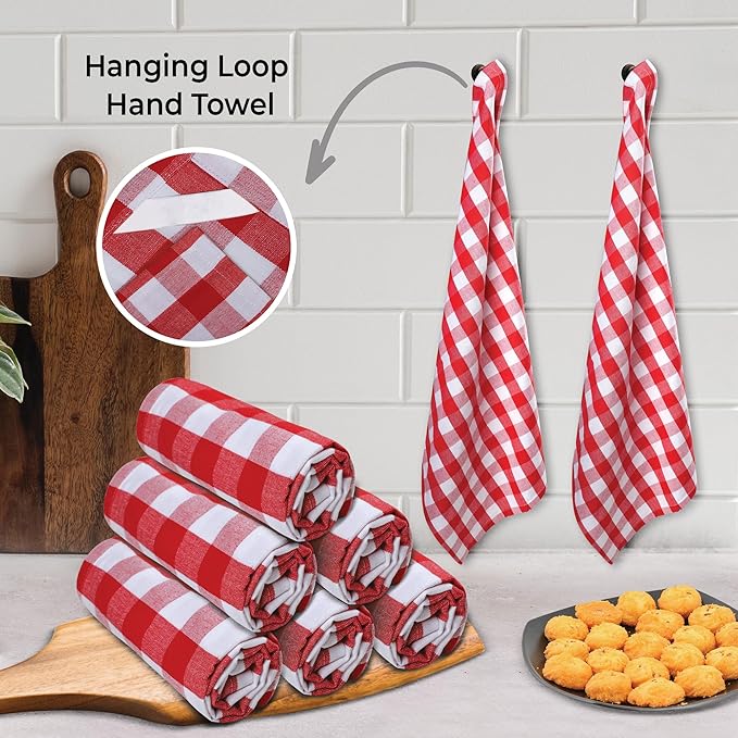 Urban Villa Kitchen Towels Set of 6 Buffalo Checks Red//White Kitchen Towels 20X30 Inches 100% Cotton Highly Absorbent Kitchen Towels Premium Quality Ultra Soft Mitered Corners KitchenTowels