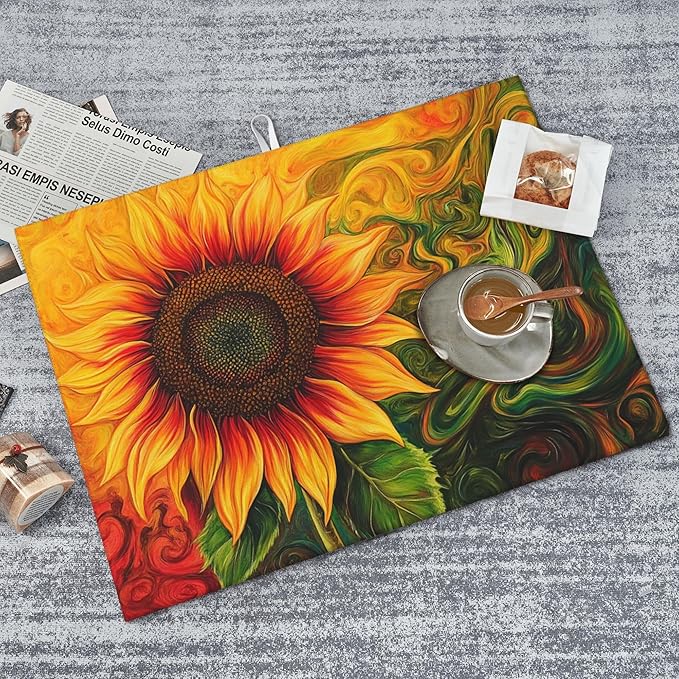 Watercolor Sunflower Dish Drying Mat for Kitchen Counter Microfiber Super Absorbent Non-Slip Dish Drying Pad for Countertops Dishes Utensils Stylish Quick-Dry Machine Washable 18x24 Inch