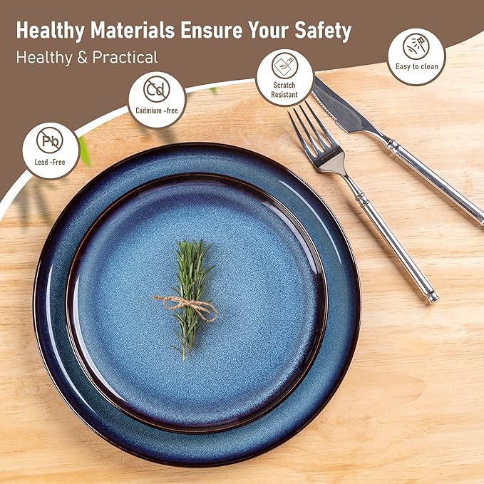 LERATIO Ceramic Dinnerware Sets for 4,12 Pieces Poreclain Plates and Bowls Sets,Scratch Resistant Dishes,Dishwasher & Microwave Safe,Oven Safe Dishes Set,Service for 4 - Blue