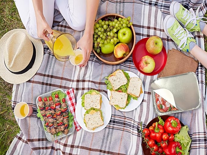 50 PACK 8.3"x6.2" Disposable Tin Foil Pans with Lids 2.25LB Aluminum Pans To Go Containers for Cooking, Baking, Catering Party Meal Prep, Take Out, Freeze