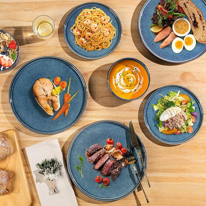 AmorArc Ceramic Dinnerware Sets, Handmade Reactive Glaze Stoneware Plates and Bowls Sets,Highly Chip and Crack Resistant | Dishwasher & Microwave Safe Dishes Set, Service for 6 (18pc)