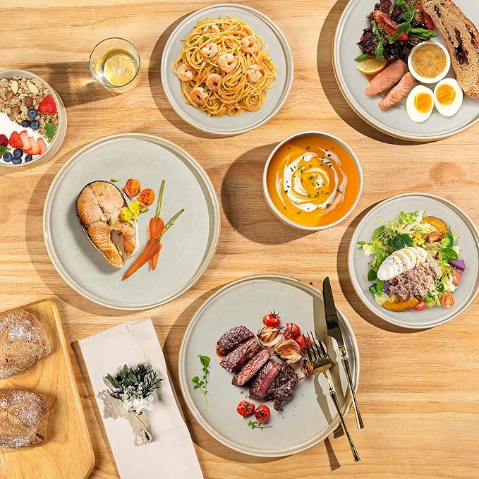 AmorArc Ceramic Dinnerware Sets, Handmade Reactive Glaze Stoneware Plates and Bowls Sets,Highly Chip and Crack Resistant | Dishwasher & Microwave Safe Dishes Set, Service for 6 (18pc)