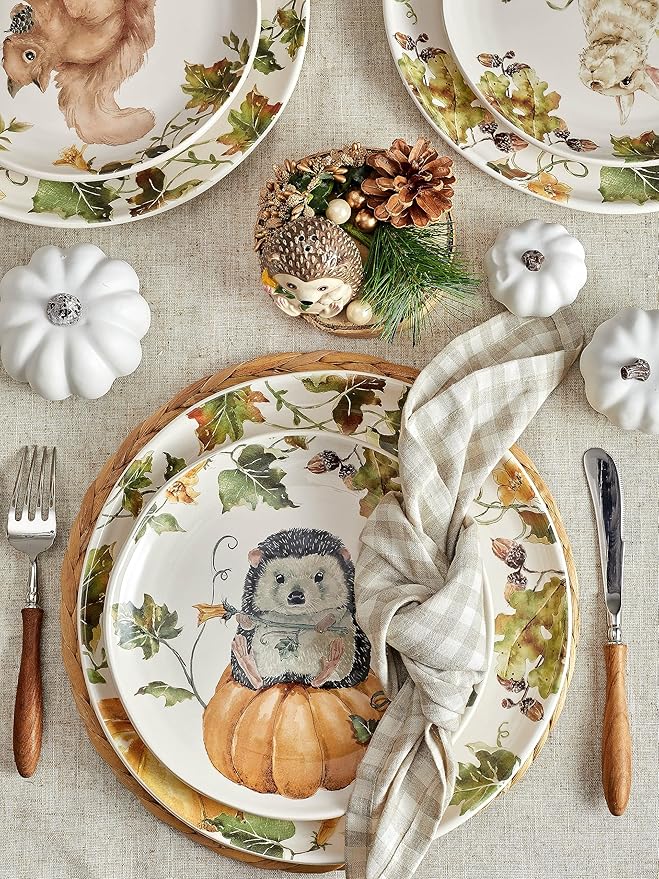 Bico Woodland Critters Ceramic Salad Plates, 8.75 inch, Set of 4, for Salad, Appetizer, Microwave & Dishwasher Safe