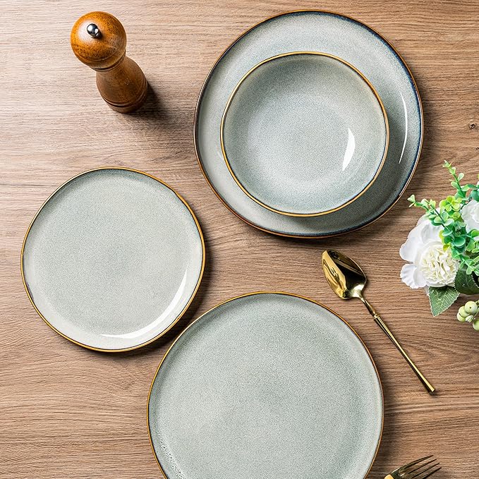 AmorArc Ceramic Dinnerware Sets,Handmade Reactive Glaze Stoneware Plates and Bowls Sets,Highly Scratch Resistant | Dishwasher & Microwave Safe Dishes Set,Service for 6 (18pc)