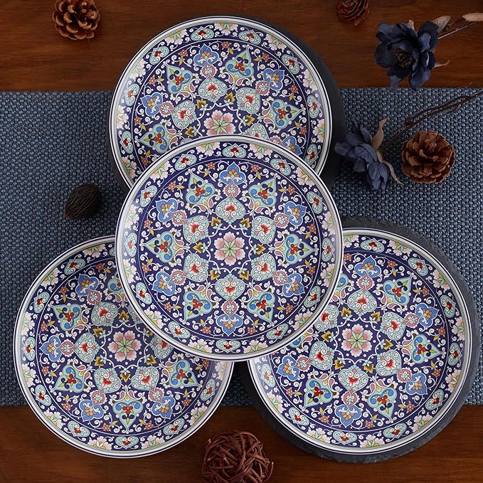 Bico Mandala Kaleidoscope Salad Plates Set of 4, 8.75 Inch Ceramic Dessert Plates for Salad, Appetizer, Side Dishes, Microwave and Dishwasher Safe, Gift for Housewarming and Thanksgiving
