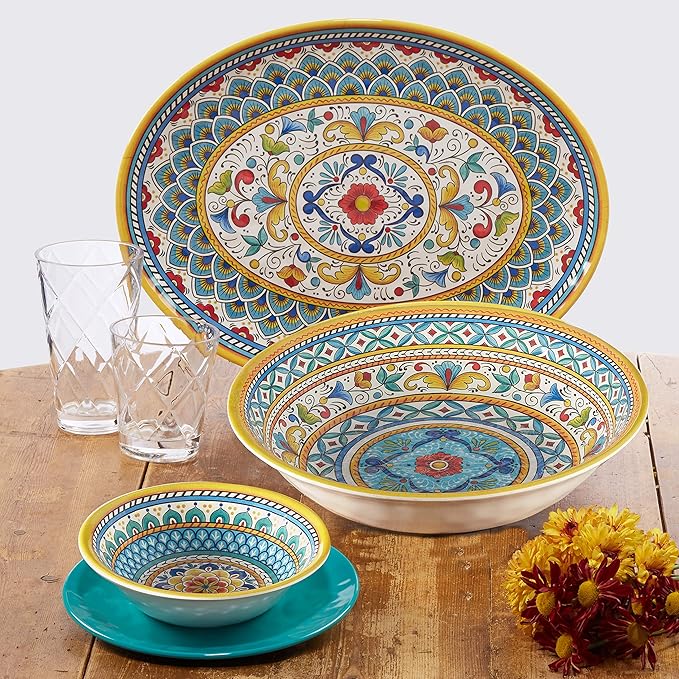 Certified International Portofino 11" Melamine Dinner Plate, Multi Colored, Large, Set of 6