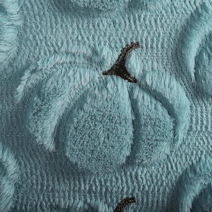 4TH Emotion Fall Pumpkins Decorative Pillow Covers 20x20 Set of 2, Light Blue Soft Plush Faux Fur Wool Farmhouse Throw Cushion Cases for Autumn Thanksgiving Holiday Home Decorations