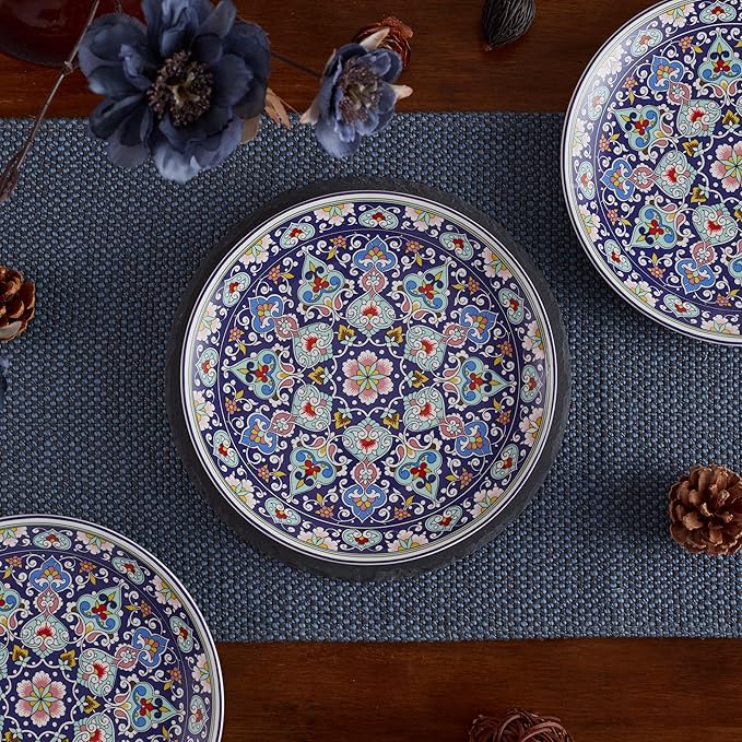 Bico Mandala Kaleidoscope Salad Plates Set of 4, 8.75 Inch Ceramic Dessert Plates for Salad, Appetizer, Side Dishes, Microwave and Dishwasher Safe, Gift for Housewarming and Thanksgiving