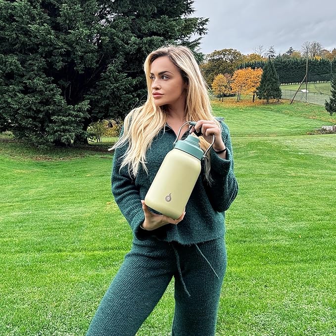 BJPKPK Half Gallon Insulated Water Bottles, 64oz Water Jug with Metal Handle & BPA Free Spout Lid, Dishwasher Safe Thermo, Large Stainless Steel Gym Sport Jugs, Chartreuse